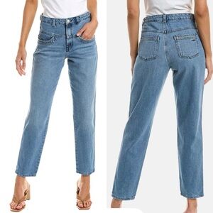 Ba&sh Sophia High Rise Mom Relaxed V-Shaped Yoke Straight Leg Jeans Light Wash